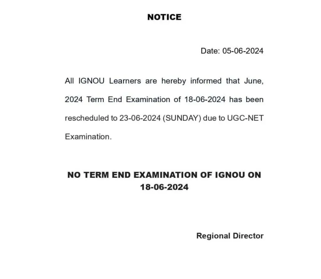 ignou june exam 2024 rescheduled official notice